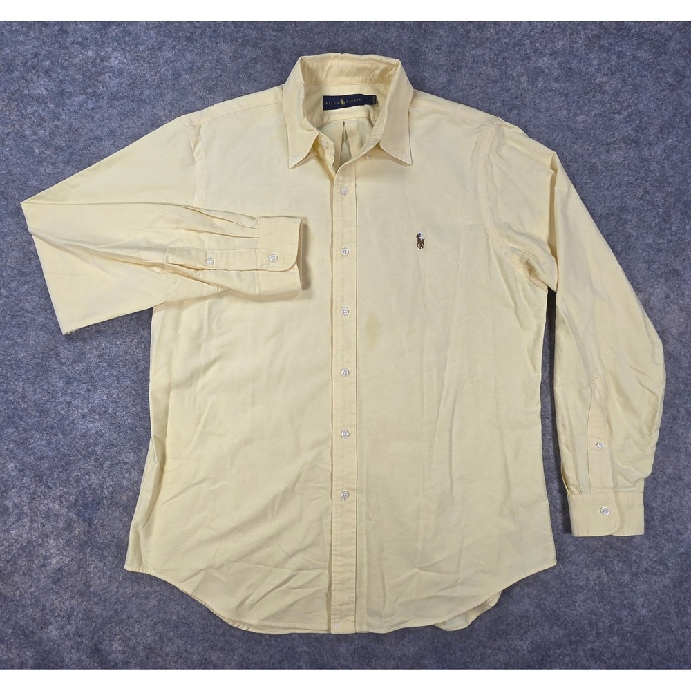 Ralph Lauren Mens Yellow Cotton Oxford Button Down Shirt Large Flesh Pony